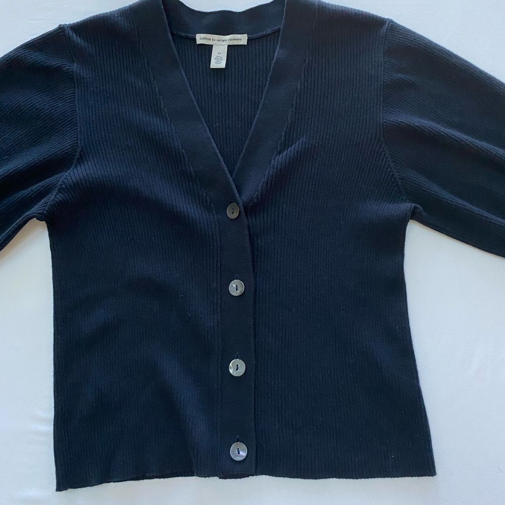 Cotton by Autumn Cashmere Ribbed Puff Sleeve Cardigan